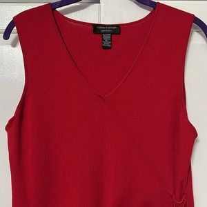 Cable & Gauge Petites Red Sleeveless V-Neck Top with Shell Embellishment